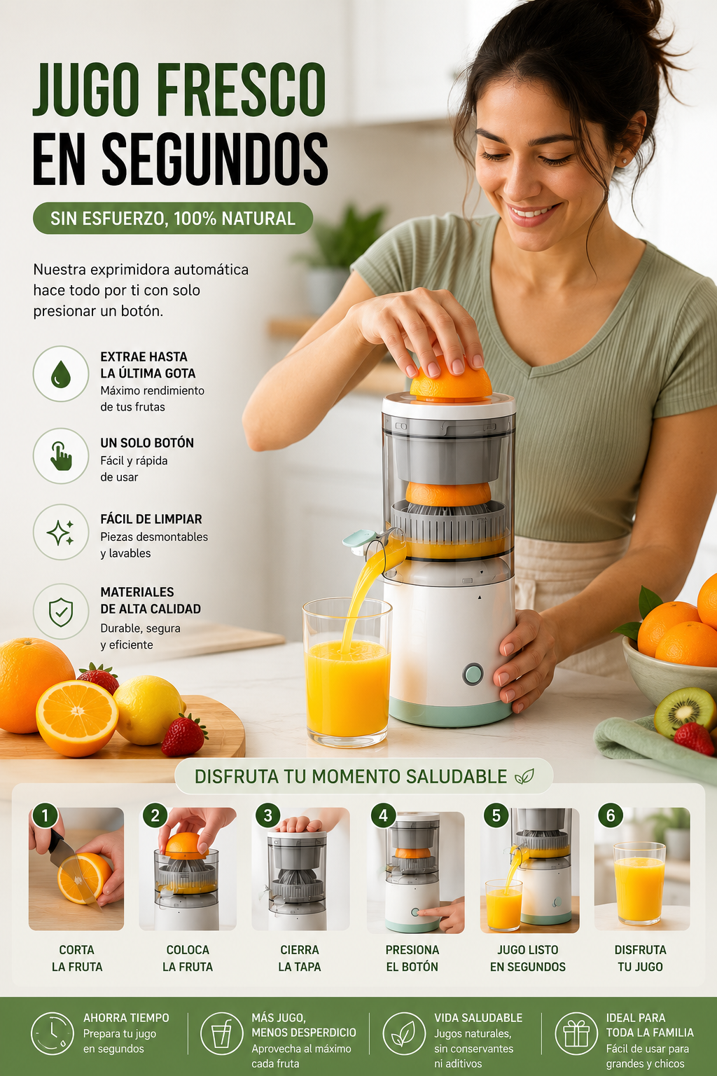 Exprimidor Recargable Automático – Jugo Fresco al Instante