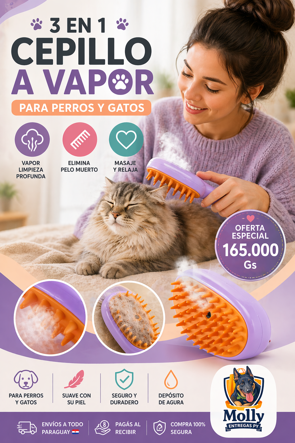 PetSteam PY cepillo a Vapor para mascotas