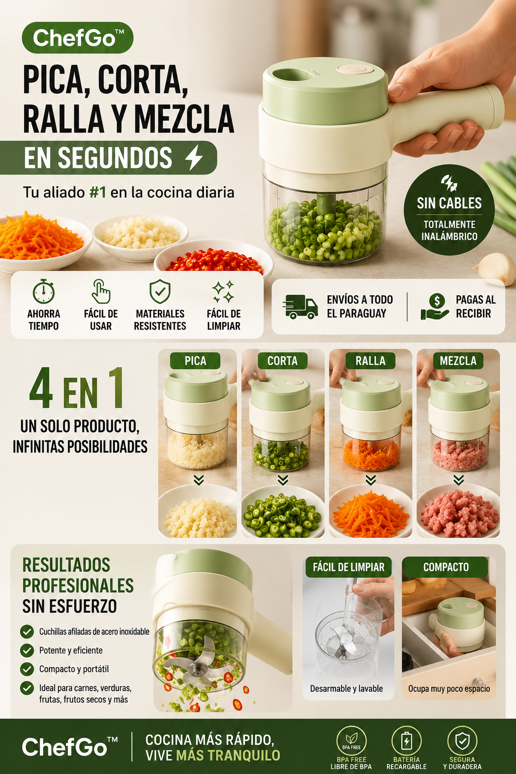 ChefGo Picador - 4 funciones en uso