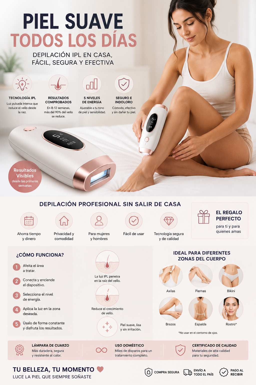 Depiladora IPL Profesional – Piel Suave Para Siempre ✨