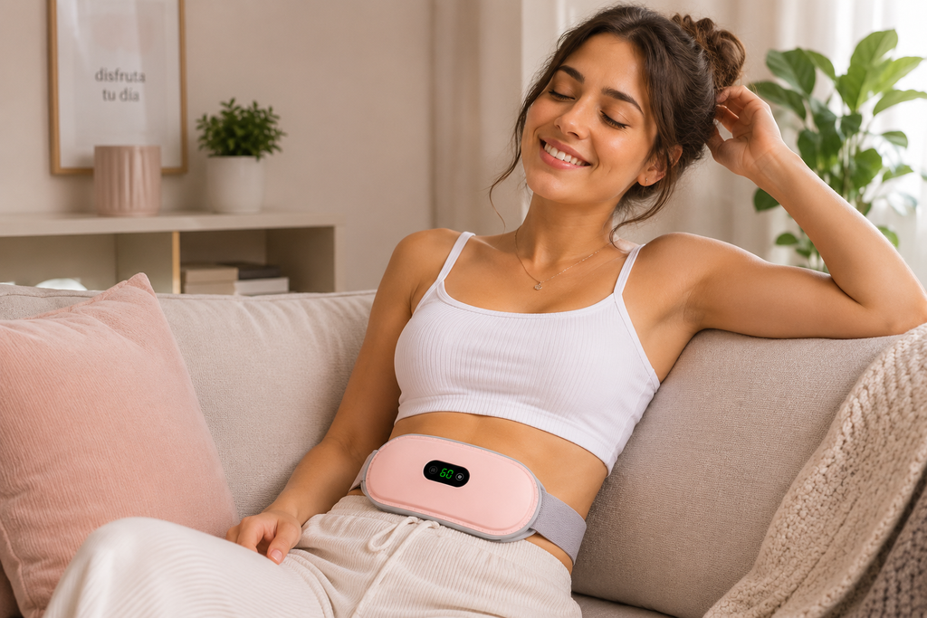 CalmaLuna™ – Cinturón Térmico y Masajeador Menstrual Portátil