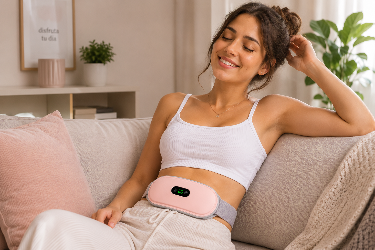 CalmaLuna™ – Cinturón Térmico y Masajeador Menstrual Portátil