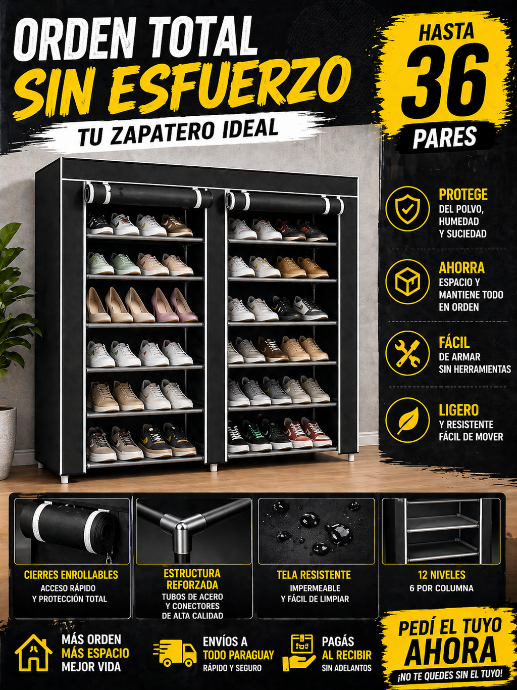 ¡Organiza hasta 36 pares en minutos y recupera el espacio en tu hogar!