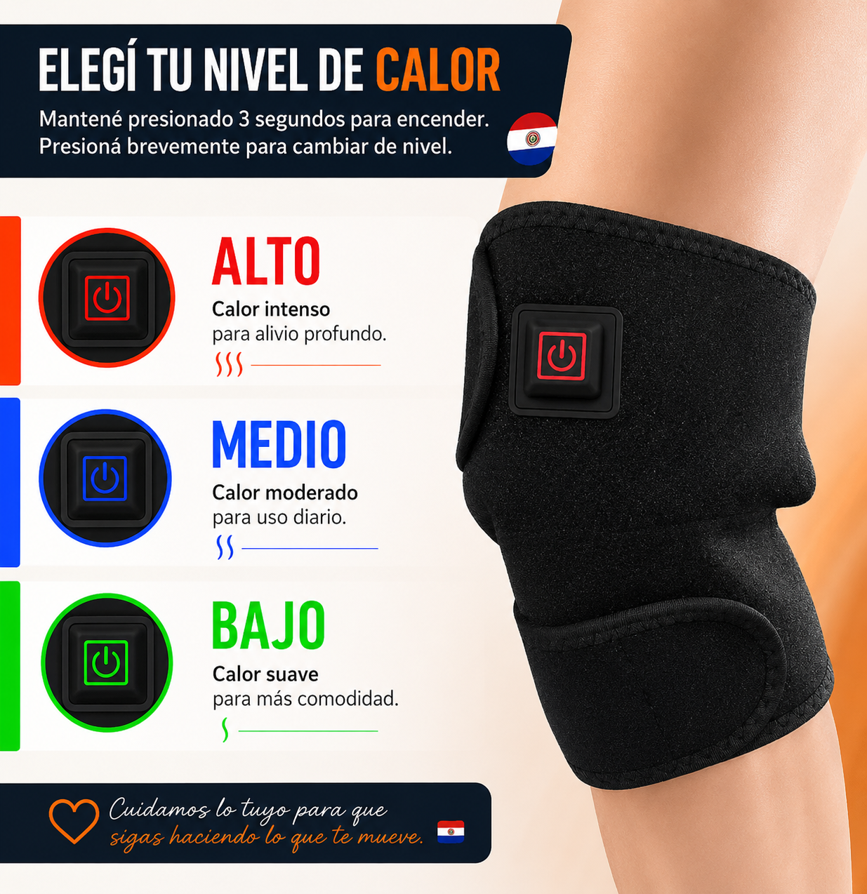 MoviFlex™ Heat – Rodillera Térmica Eléctrica con USB