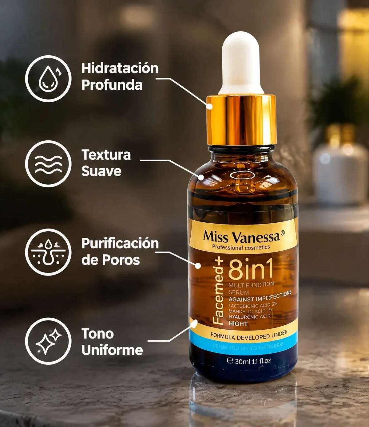 Sérum Facial 8 en 1 – Multifunción con Ácido Hialurónico